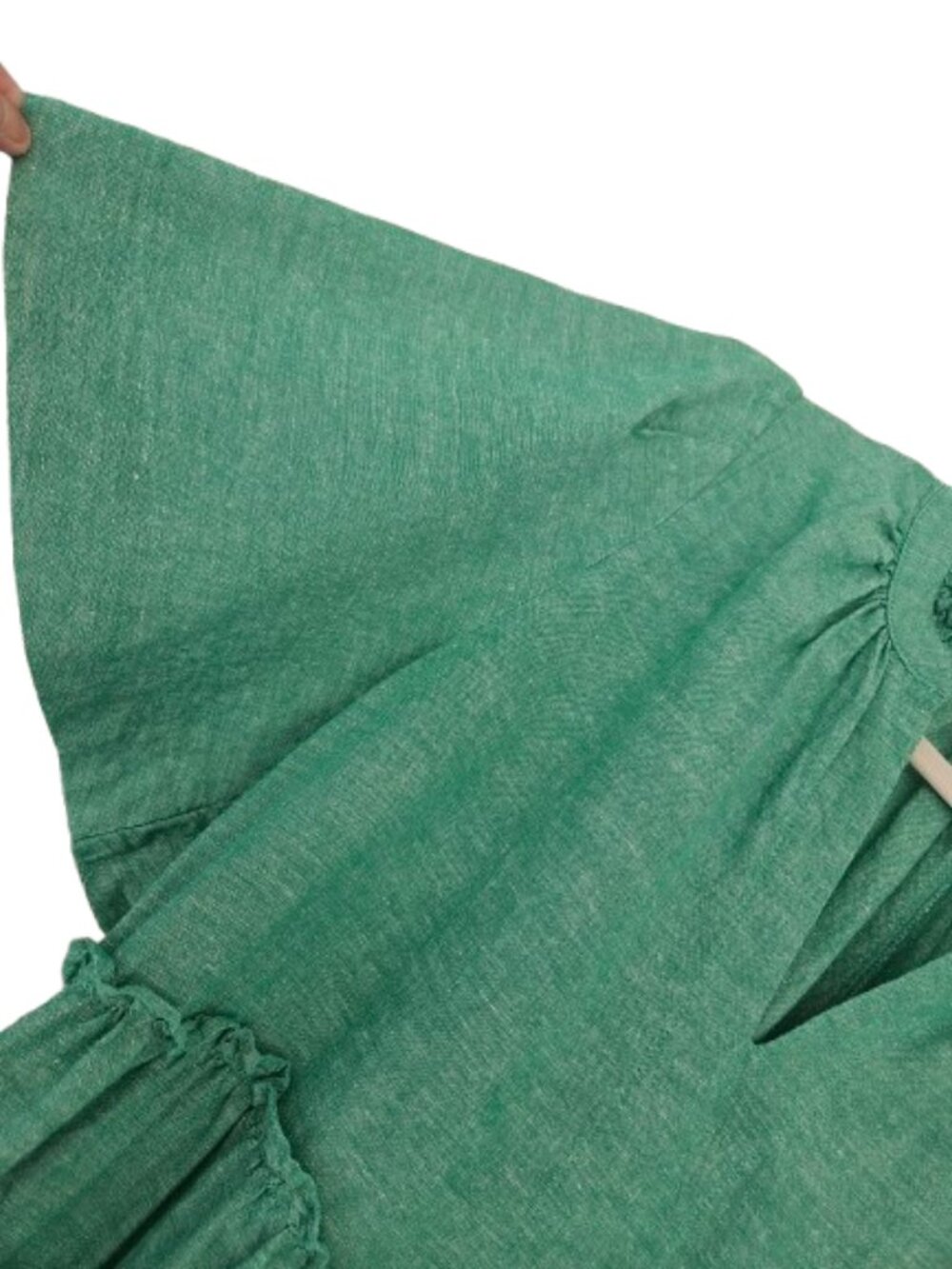 Tuckernuck Sea Green Crawford Mini Dress Linen Blend Ruffle SZ Small - Picture 6 of 12